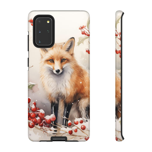 Christmas Fox in a Wreath of Red Berries - Impact Resistant Phone Case Samsung Galaxy S20+ Glossy